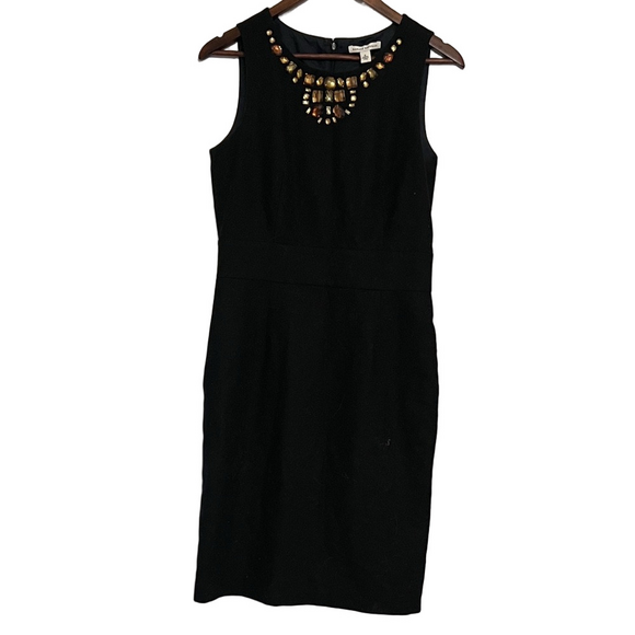 Banana Republic Dresses & Skirts - Banana Republic Black Wool Sheath Dress Bejeweled Neckline Size 8 Holiday Preppy